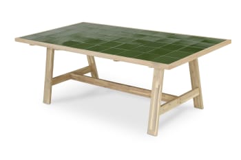 Bisbal - Table à manger de jardin en céramique en bois et vert 205x105