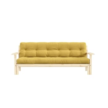 Canapé convertible en pin massif avec futon jaune 2 places