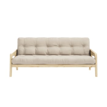 Banquette futon en pin massif beige 130x190