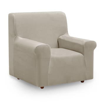 VELVET - Funda de sillón bielástica terciopelo suave beige 75-115 cm