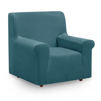 VELVET - Funda de sillón bielástica terciopelo suave azul 75-115 cm
