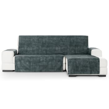 TURIN - Cubre sofá chaise longue derecho aterciopelado azul 250-300 cm