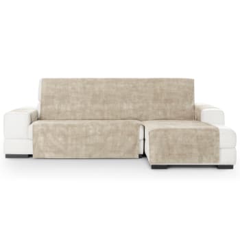 TURIN - Cubre sofá chaise longue derecho aterciopelado marfil 300-350 cm