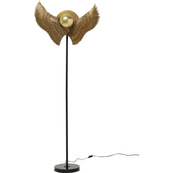 Lámpara de pie con dos alas de pájaro aluminio dorado y granito 168