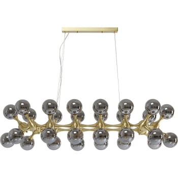 Atomic balls - Hängeleuchte mit 28 Glasschirmen und goldfarbenem Stahl, 140cm