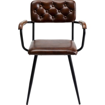 Salsa - Chaise avec accoudoirs en cuir marron et acier noir