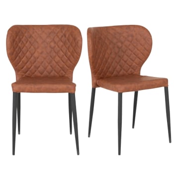 Megan - Lot de 2 chaises en simili matelassé pieds métal noir marron