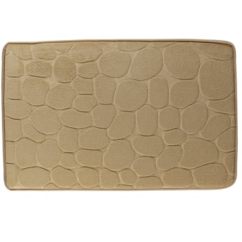 Tapis de bain mémoire de forme motifs galets beige sable 50x80cm