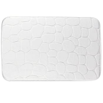 Tapis de bain mémoire de forme motifs galets blanc 50x80cm