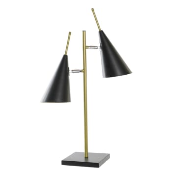 Lampe à poser double en métal noir et doré 38x16x64cm