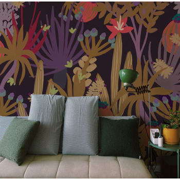 Papier peint panoramique jungle cactus 375 x 250 cm prune