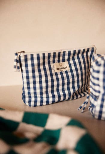 Escale - Trousse en coton imprimé vichy bleu