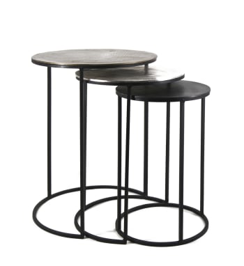 Antique - Set à 3 tables auxiliaires en aluminium tricolore Ø 42 cm