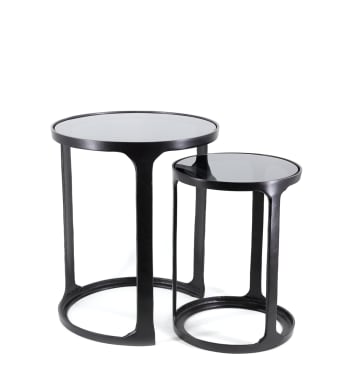 Antique - Set 2 mesas auxiliares de aluminio negro y cristal d. 40