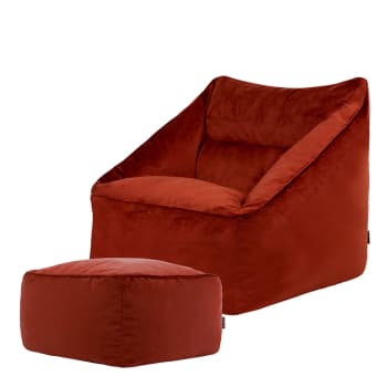 Natalia - Pouf fauteuil avec repose-pied carré velours terracotta