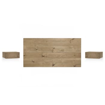 Flandes i - Ensemble tête de lit et tables de chevet en bois vieilli 140x80cm