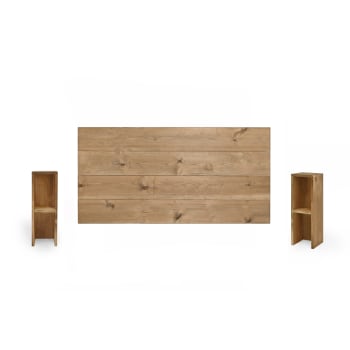 Flandes i - Ensemble tête de lit et tables en bois ton vieilli 160x80cm