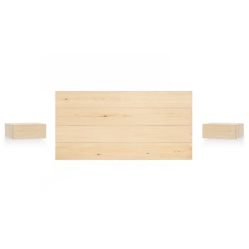 Flandes i - Pack cabecero y mesitas flotantes de madera maciza tono natural 140cm