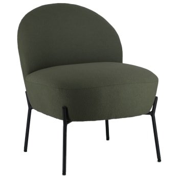 HELMI - Fauteuil en tissu boucle vert kaki