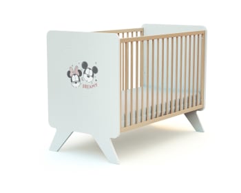 Disney - Lit bébé en bois Happy Days Mickey Blanc et Hêtre 60 x 120 cm