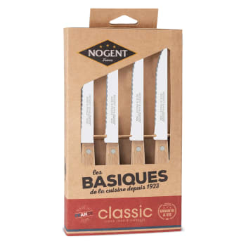 CLASSIC - Coffret   Hêtre 4 couteaux steack marron en inox H1