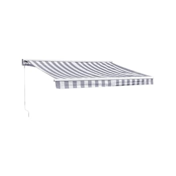 Saule - Store banne 2,95 × 2,5m avec semi-coffre toile rayée blanche/grise