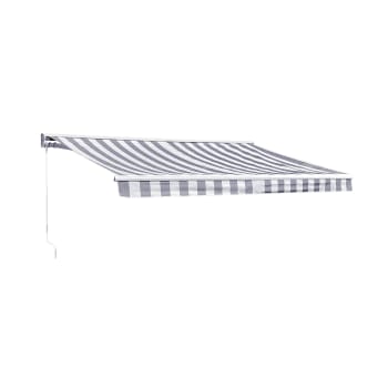 Saule - Store banne 3,5 × 3m avec semi-coffre toile rayée blanche/grise