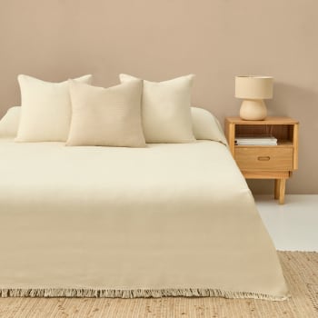 Colcha o foulard multifunción beige hojas cama o sofá