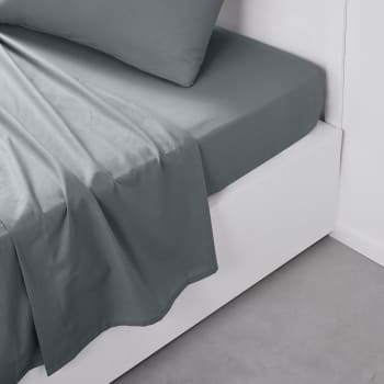 Essential - Drap plat pour lit 2 personnes uni en coton gris 240 x 300