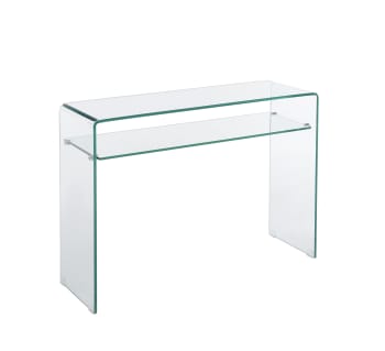 Ginza - Console  verre trempé transparent 110 cm double plateau