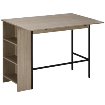 Table de bar extensible design industriel métal noir aspect bois gris