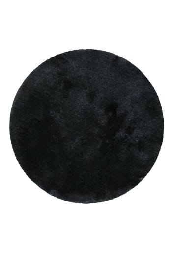 Porto azzurro - Tappeto da bagno tondo in microfibra antiscivolo nero Ø90 cm