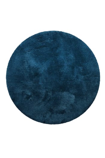 Porto azzurro - Tapis de bain microfibre rond très doux uni bleu pétrole D90