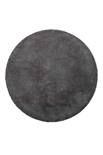 Ole - Tappeto da bagno tondo in cotone pelo lungo grigio Ø90 cm