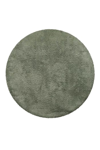 Ole - Tappeto da bagno tondo in cotone pelo lungo verde cachi Ø90 cm