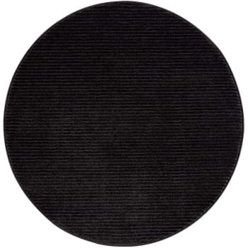 Tara - Tapis rond uni noir à relief linéaire 160x160cm