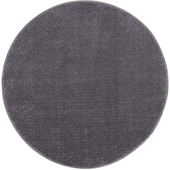 Tara - Tapis rond uni gris à relief chevron 120x120cm
