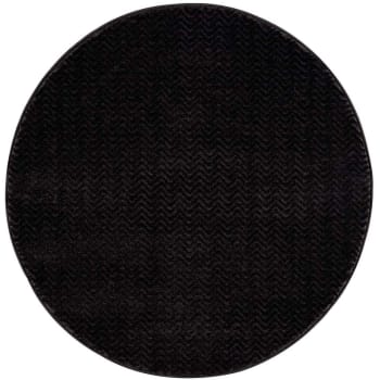 Tara - Tapis rond uni noir à relief chevron 160x160cm