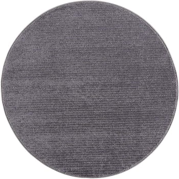 Tara - Tapis rond uni gris à relief linéaire 200x200cm