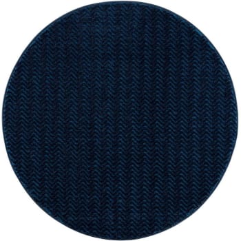 Tara - Tapis rond uni bleu à relief chevron 200x200cm