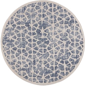 Flät - Tapis rond scandinave tressées bleu et crème 160x160cm