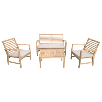 Goa - Conjunto de muebles de jardín de acacia de 4 plazas con cojines arena