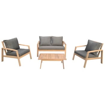 Gili - 4-Sitzer Gartenmöbel aus Akazie mit grauen Kissen