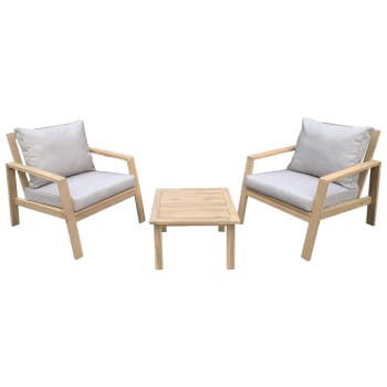 Gili - Conjunto de muebles de jardín de 2 plazas de acacia con cojines arena