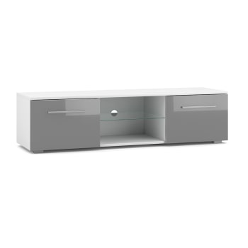Aitana - Meuble tv 2 portes 140 cm blanc et gris