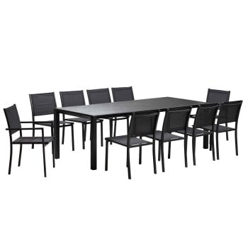 Atlanta - Ensemble table de jardin extensible  alu et pierre et 10 assises gris