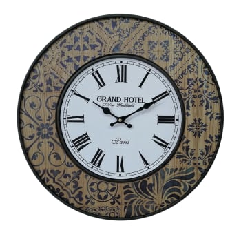 Horloge murale effet bois vintage beige, marron et bleue Ø 50 cm