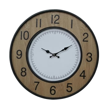 Reloj grande de madera y metal marrón, negro y blanco D.50 cm