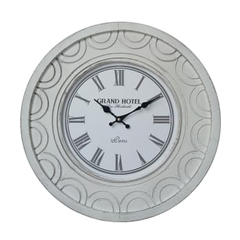 Orologio intagliato con numeri romani in legno bianco Ø 50 cm
