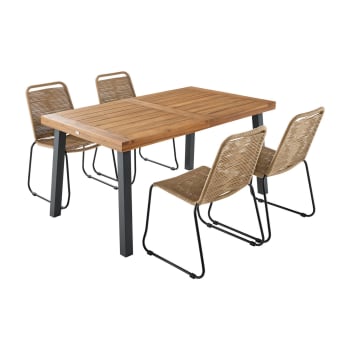 Santana + brasilia - Table indoor/outdoor + 4 chaises corde beiges